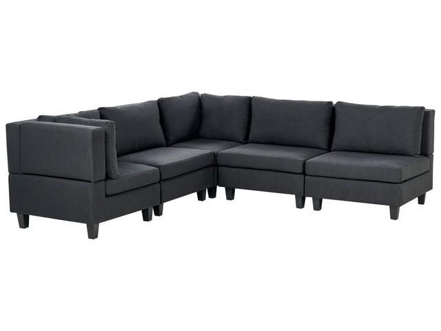 Modular Right Corner Sofa Black Fabric Upholstered 5 Seater Cushioned Backrest Modern Living Room Couch Beliani