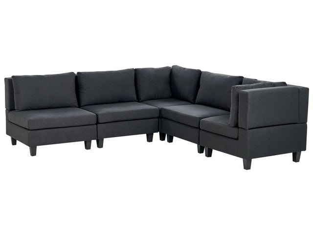 Modular Left Corner Sofa Black Fabric Upholstered 5 Seater Cushioned Backrest Modern Living Room Couch Beliani