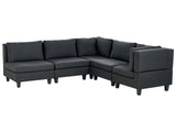 Modular Left Corner Sofa Black Fabric Upholstered 5 Seater Cushioned Backrest Modern Living Room Couch Beliani
