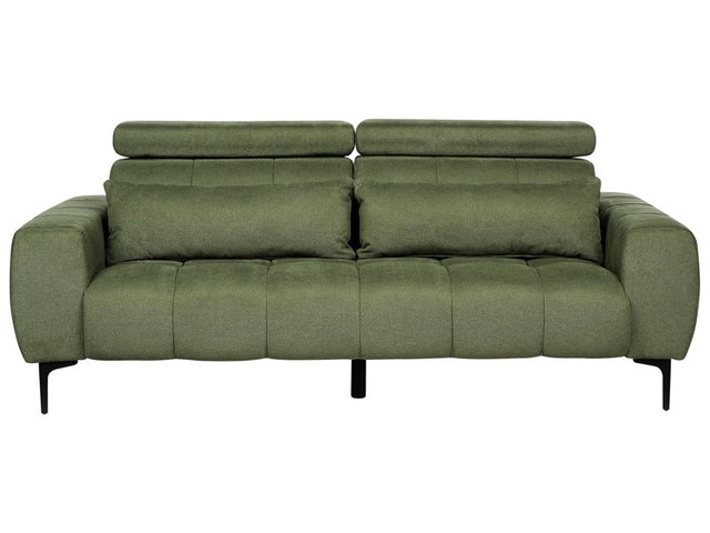 3 Seater Sofa Green Fabric Upholstery  with Adjustable Headrests Modern Style Living Room Furniture Beliani