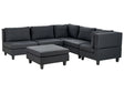 Modular Sofa with Ottoman Black Fabric Upholstered 5 Seater with Ottoman Cushioned Backrest Modern Living Room Couch Beliani