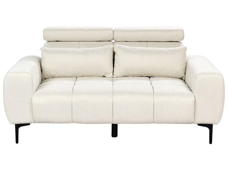 2 Seater Sofa Cream Fabric Upholstery with Adjustable Headrests Modern Style Living Room Furniture Beliani