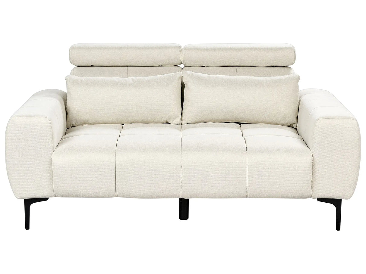 2 Seater Sofa Light Beige Fabric Upholstery with Adjustable Headrests Modern Style Living Room Furniture Beliani