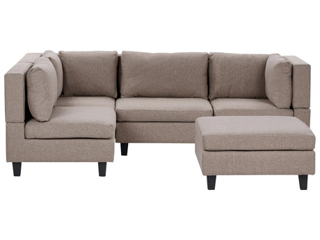 Modular Sofa with Ottoman Brown Fabric Upholstered 4 Seater with Ottoman Cushioned Backrest Modern Living Room Couch Beliani
