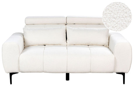 2 Seater Sofa White Boucle Upholstery with Adjustable Headrests Modern Style Living Room Furniture Beliani