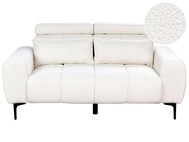 2 Seater Sofa White Boucle Upholstery with Adjustable Headrests Modern Style Living Room Furniture Beliani