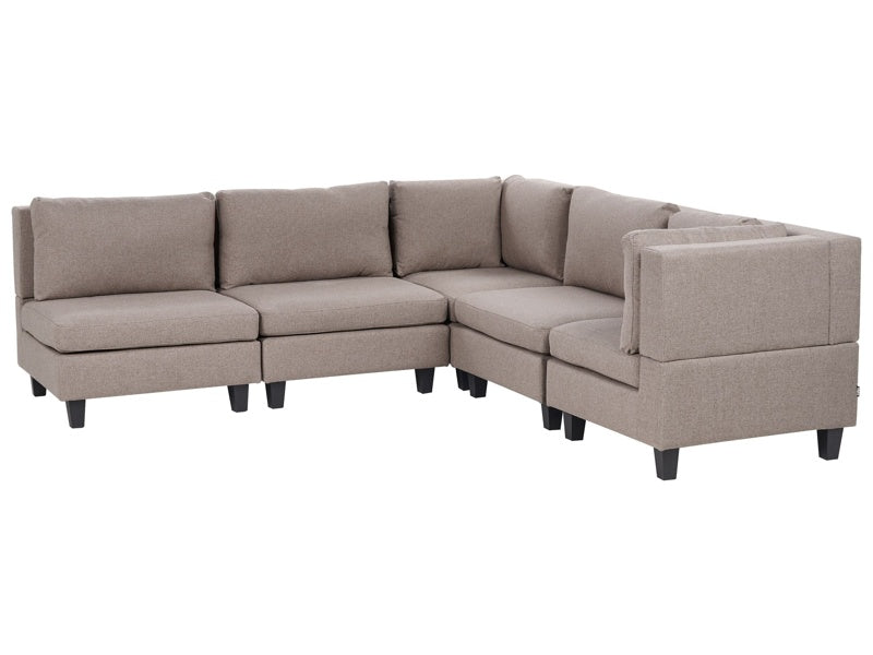 Modular Left Corner Sofa Brown Fabric Upholstered 5 Seater Cushioned Backrest Modern Living Room Couch Beliani