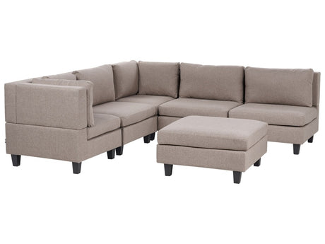 Modular Sofa with Ottoman Brown Fabric Upholstered 5 Seater with Ottoman Cushioned Backrest Modern Living Room Couch Beliani