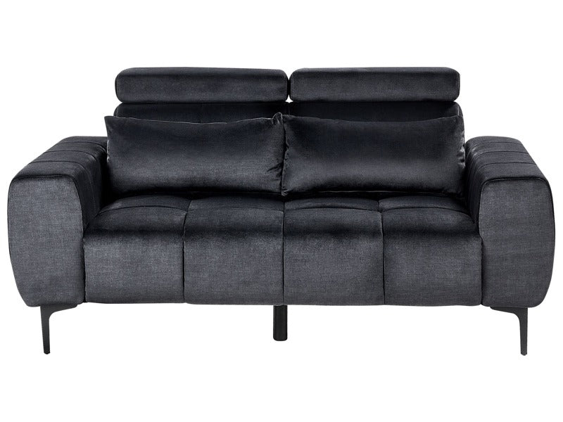 2 Seater Sofa Black Velvet Upholstery with Adjustable Headrests Modern Style Living Room Furniture Beliani