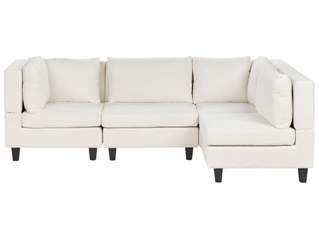 Modular Left Corner Sofa White Fabric Upholstered 4 Seater Cushioned Backrest Modern Living Room Couch Beliani