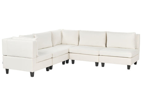 Modular Right Corner Sofa White Fabric Upholstered 5 Seater Cushioned Backrest Modern Living Room Couch Beliani