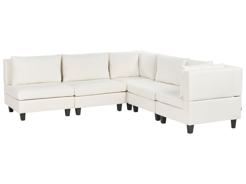 Modular Left Corner Sofa White Fabric Upholstered 5 Seater Cushioned Backrest Modern Living Room Couch Beliani