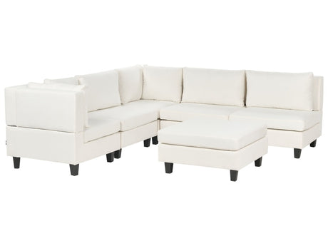 Modular Sofa with Ottoman White Fabric Upholstered 5 Seater with Ottoman Cushioned Backrest Modern Living Room Couch Beliani