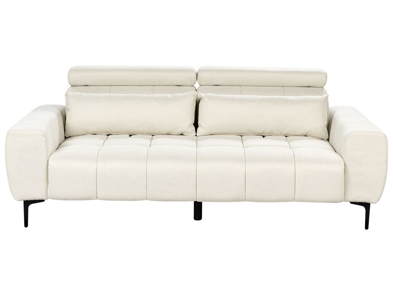 3 Seater Sofa Cream Fabric Upholstery with Adjustable Headrests Modern Style Living Room Furniture Beliani