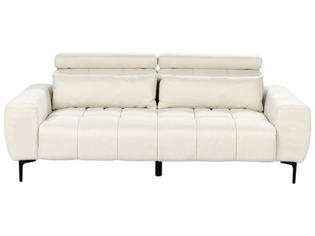 3 Seater Sofa Cream Fabric Upholstery with Adjustable Headrests Modern Style Living Room Furniture Beliani