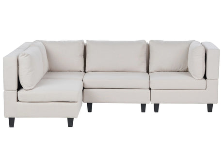 Modular Right Corner Sofa Light Beige Fabric Upholstered 4 Seater Cushioned Backrest Modern Living Room Couch Beliani