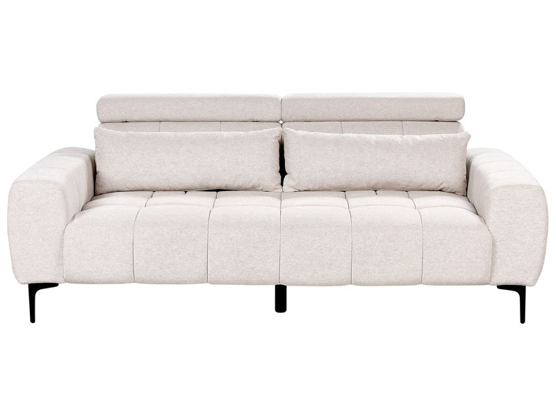 3 Seater Sofa Beige Fabric Upholstery  with Adjustable Headrests Modern Style Living Room Furniture Beliani