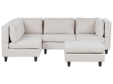 Modular Sofa with Ottoman Light Beige Fabric Upholstered 4 Seater with Ottoman Cushioned Backrest Modern Living Room Couch Beliani