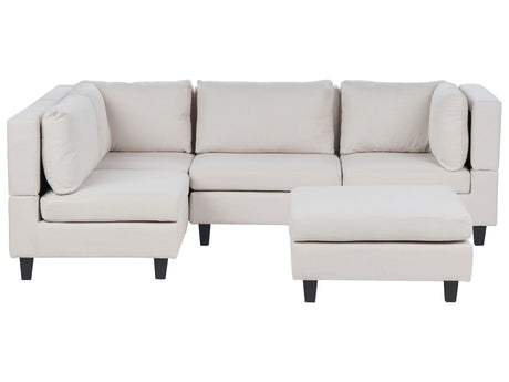 Modular Sofa with Ottoman Light Beige Fabric Upholstered 4 Seater with Ottoman Cushioned Backrest Modern Living Room Couch Beliani