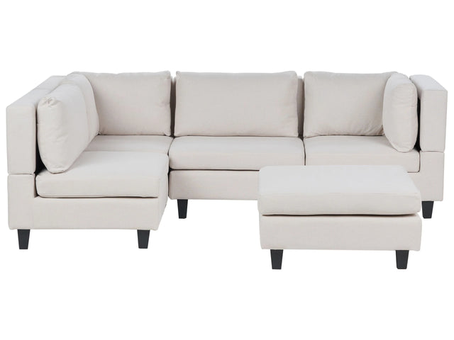 Modular Sofa with Ottoman Light Beige Fabric Upholstered 4 Seater with Ottoman Cushioned Backrest Modern Living Room Couch Beliani