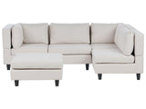 Modular Sofa with Ottoman Light Beige Fabric Upholstered 4 Seater with Ottoman Cushioned Backrest Modern Living Room Couch Beliani