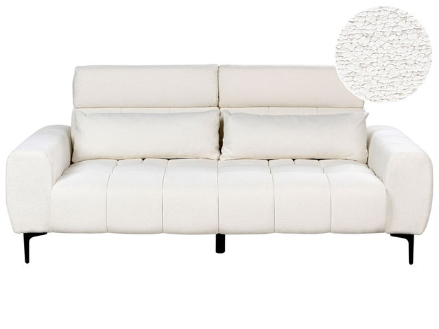 3 Seater Sofa White Boucle Upholstery with Adjustable Headrests Modern Style Living Room Furniture Beliani