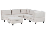 Modular Sofa with Ottoman Light Beige Fabric Upholstered 5 Seater with Ottoman Cushioned Backrest Modern Living Room Couch Beliani