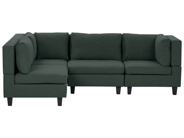 Modular Right Corner Sofa Dark Green Fabric Upholstered 4 Seater Cushioned Backrest Modern Living Room Couch Beliani