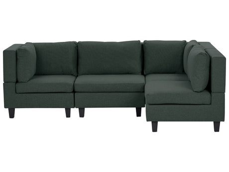 Corner Sofa Dark Green Fabric Upholstered 4 Seater Modular Left Hand Orientation L-Shaped Beliani