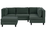 Modular Sofa with Ottoman Dark Green Fabric Upholstered 4 Seater with Ottoman Cushioned Backrest Modern Living Room Couch Beliani
