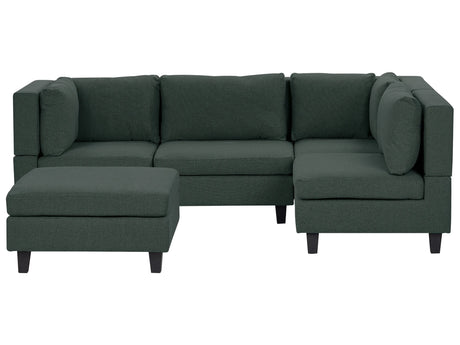 Modular Sofa with Ottoman Dark Green Fabric Upholstered 4 Seater with Ottoman Cushioned Backrest Modern Living Room Couch Beliani