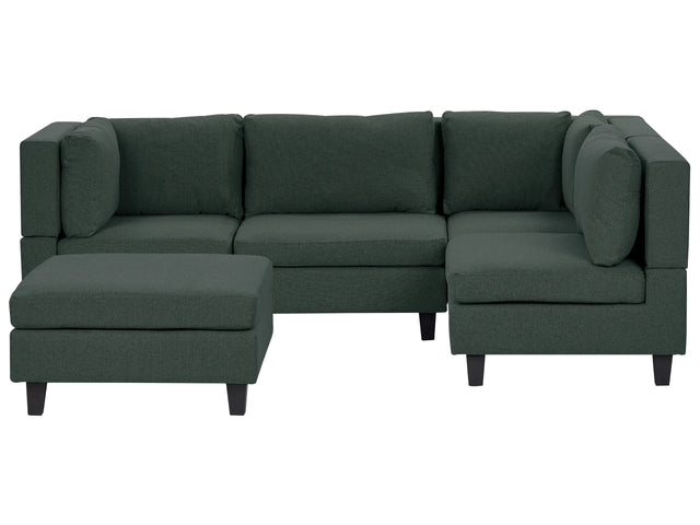 Modular Sofa with Ottoman Dark Green Fabric Upholstered 4 Seater with Ottoman Cushioned Backrest Modern Living Room Couch Beliani