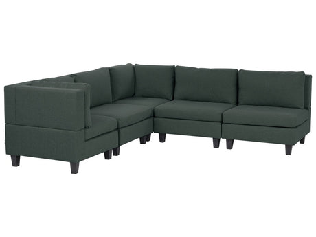 Modular Right Corner Sofa Dark Green Fabric Upholstered 5 Seater Cushioned Backrest Modern Living Room Couch Beliani