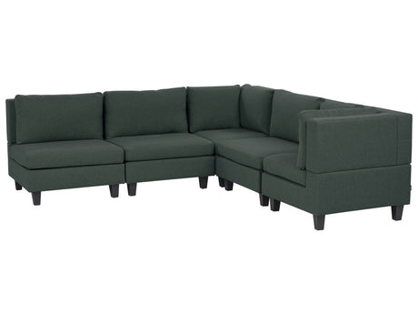 Modular Left Corner Sofa Dark Green Fabric Upholstered 5 Seater Cushioned Backrest Modern Living Room Couch Beliani