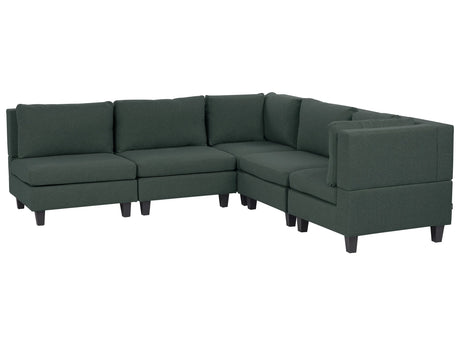 Modular Left Corner Sofa Dark Green Fabric Upholstered 5 Seater Cushioned Backrest Modern Living Room Couch Beliani