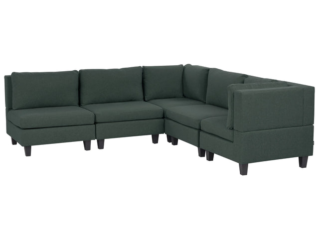 Modular Left Corner Sofa Dark Green Fabric Upholstered 5 Seater Cushioned Backrest Modern Living Room Couch Beliani