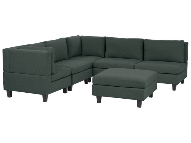 Modular Sofa with Ottoman Dark Green Fabric Upholstered 5 Seater with Ottoman Cushioned Backrest Modern Living Room Couch Beliani