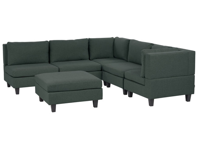 Modular Sofa with Ottoman Dark Green Fabric Upholstered 5 Seater with Ottoman Cushioned Backrest Modern Living Room Couch Beliani