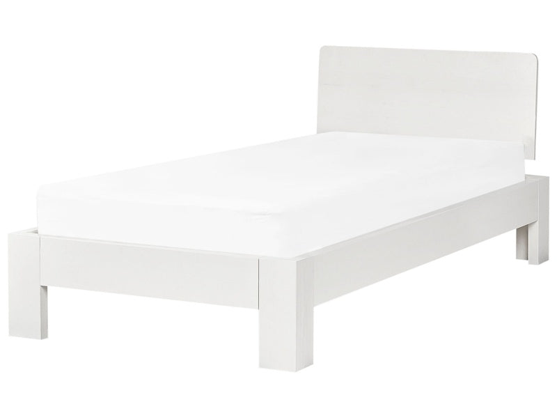 Bed Frame White Pine Wood EU Single Size 3ft Slatted Headboard Minimalist Beliani