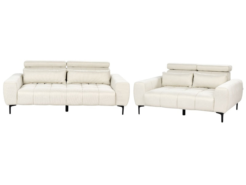 5 Seater Sofa Set Cream Fabric Upholstery with Adjustable Headrests Modern Style Living Room Furniture Beliani