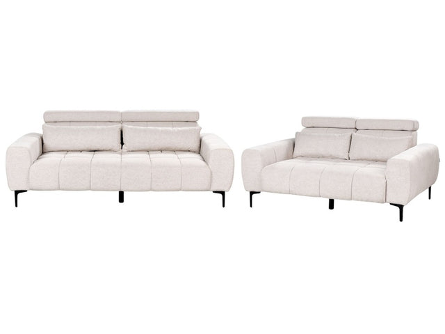 5 Seater Sofa Set Beige Fabric Upholstery with Adjustable Headrests Modern Style Living Room Furniture Beliani