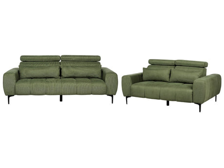 5 Seater Sofa Set Green Fabric Upholstery with Adjustable Headrests Modern Style Living Room Furniture Beliani