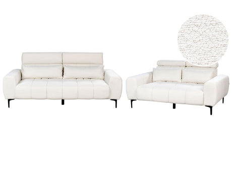 5 Seater Sofa Set White Boucle Upholstery with Adjustable Headrests Modern Style Living Room Furniture Beliani