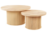 Set of 2 Coffee Tables Natural Rattan Tabletop Round Base Boho Style Ilios Beliani