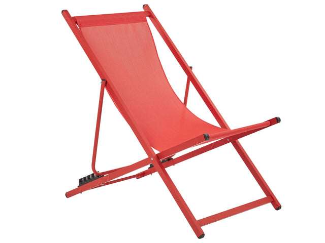 Deck Chair Red with Aluminium Frame Folding Adjustable Sling Backrest Beach Coastal Beliani