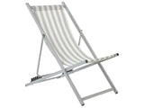 Folding Deck Chair White Grey Textilene Striped Pattern Sling Seat Beach Chair Adjustable Backrest Patio Recliner Beliani