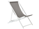 Folding Deck Chair Grey and White Textilene Sling Seat Beach Chair Adjustable Backrest Patio Recliner Beliani
