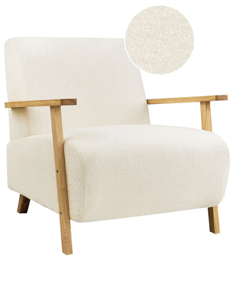 Armchair Light Beige Boucle Wooden Legs with Armrests Modern Minimalistic Living Room Beliani