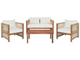 4 Seater Garden Sofa Light Wood Accacia with Beige Synthetic Rope 2 Seater Sofa Armchairs and Coffee Table Beliani