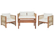 4 Seater Garden Sofa Light Wood Accacia with Beige Synthetic Rope 2 Seater Sofa Armchairs and Coffee Table Beliani